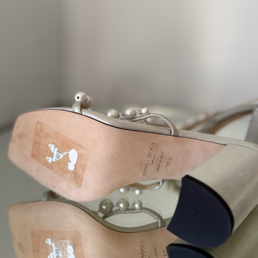 New JIMMY CHOO Amara Metallic Pearly Two-Band Sandals 38.5 $975 - Picture 14 of 16